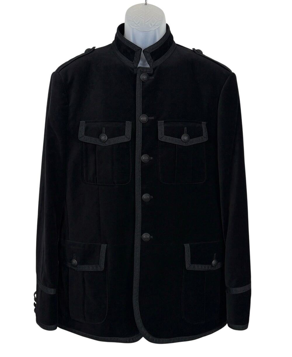 Express Velvet Military Epaulets Goth New Romantic Jacket Slim Blazer Black 42L